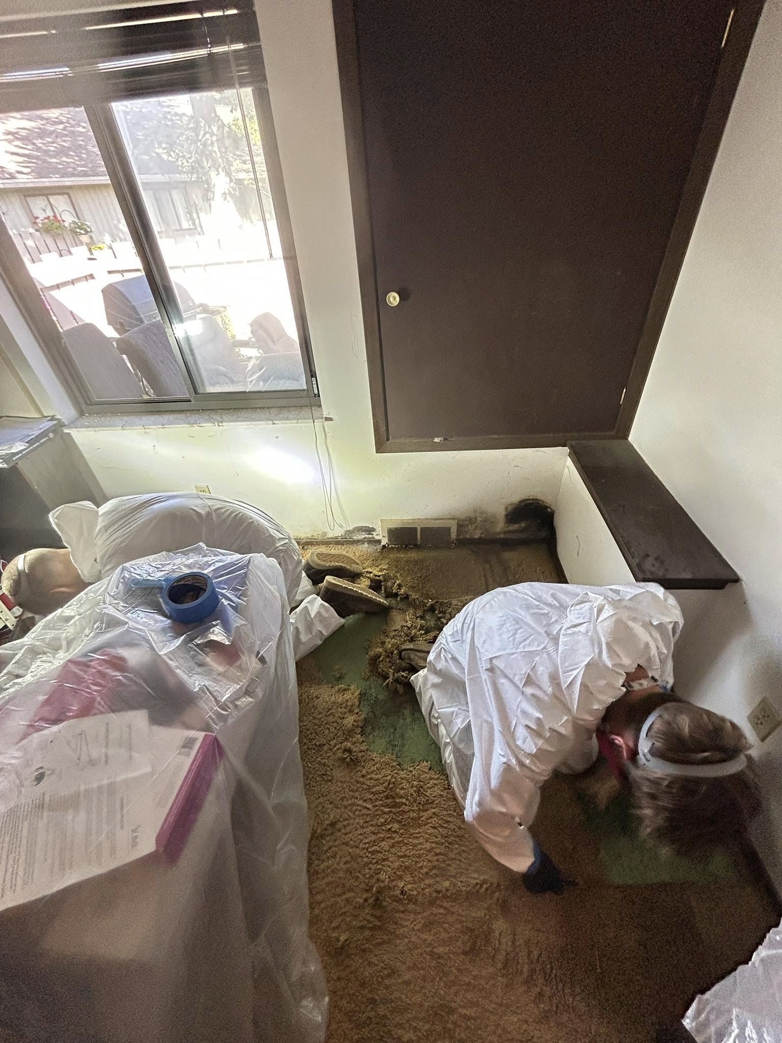 Water damage restoration in progress